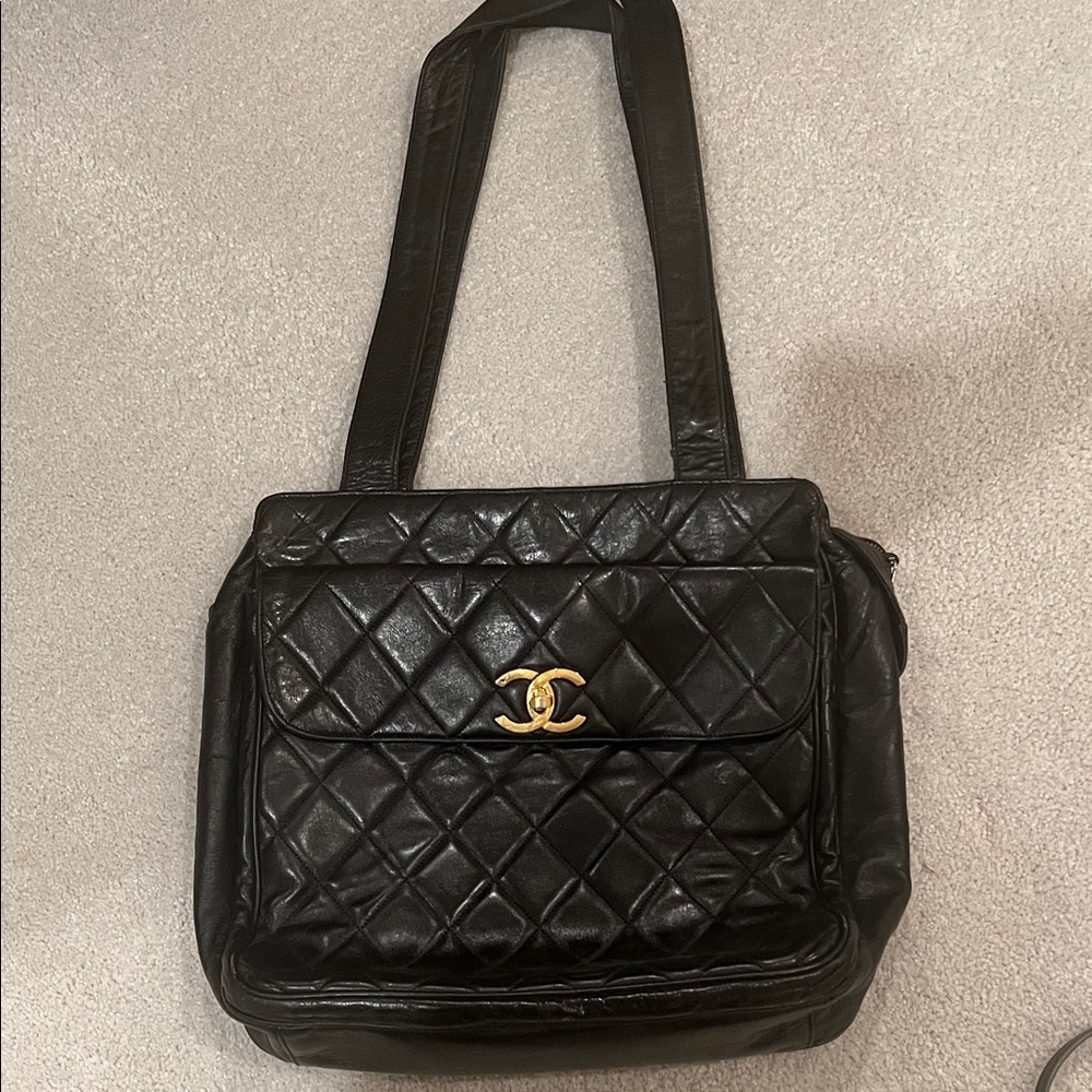 Chanel Black Quilted Shoulder Bag with Gold Accent